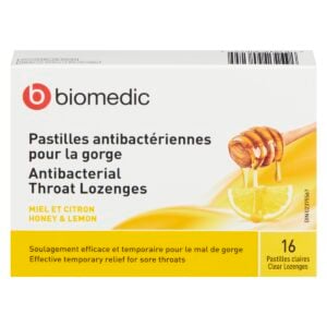 BIOMEDIC Sore Throat Honey & Lemon Lozenges 16 Count