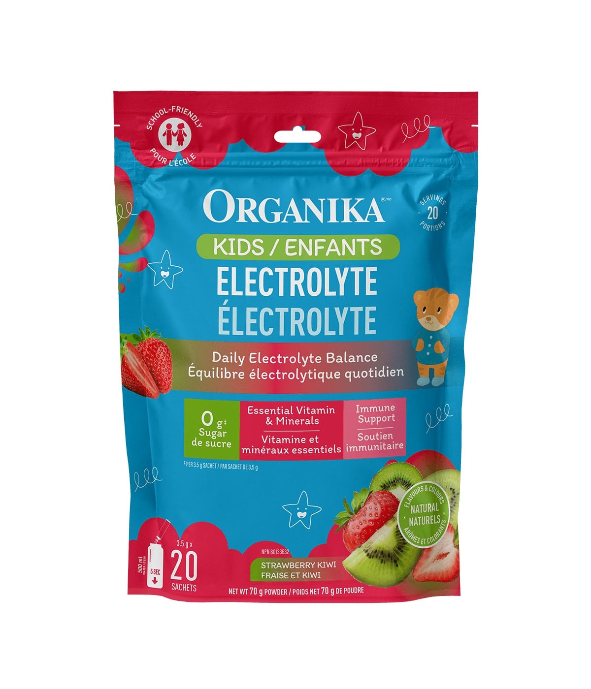 Organika Electrolyte Stick Pack Kids Strawberry Kiwi 20 Count