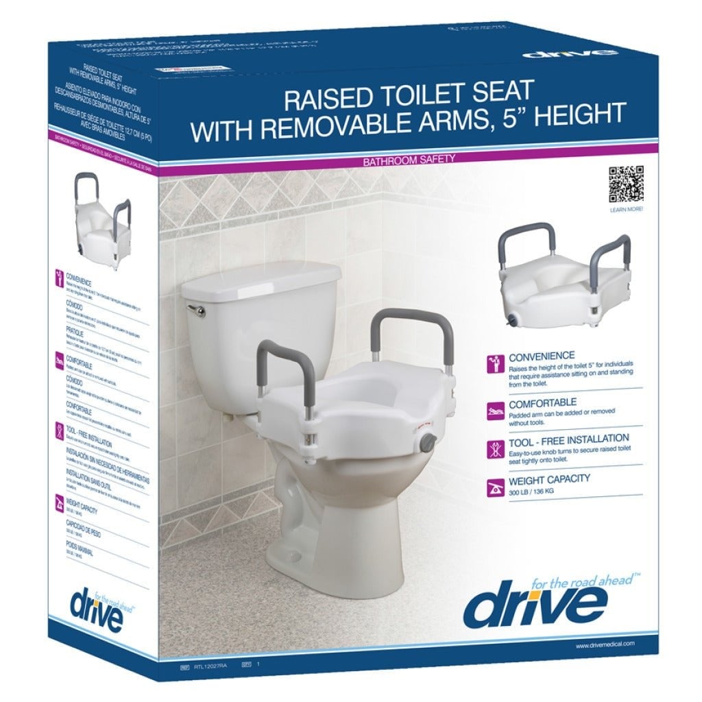 Drive Medical Toilet Seat Raised 5'' with Arms 2-in-1 Rtl12027ra