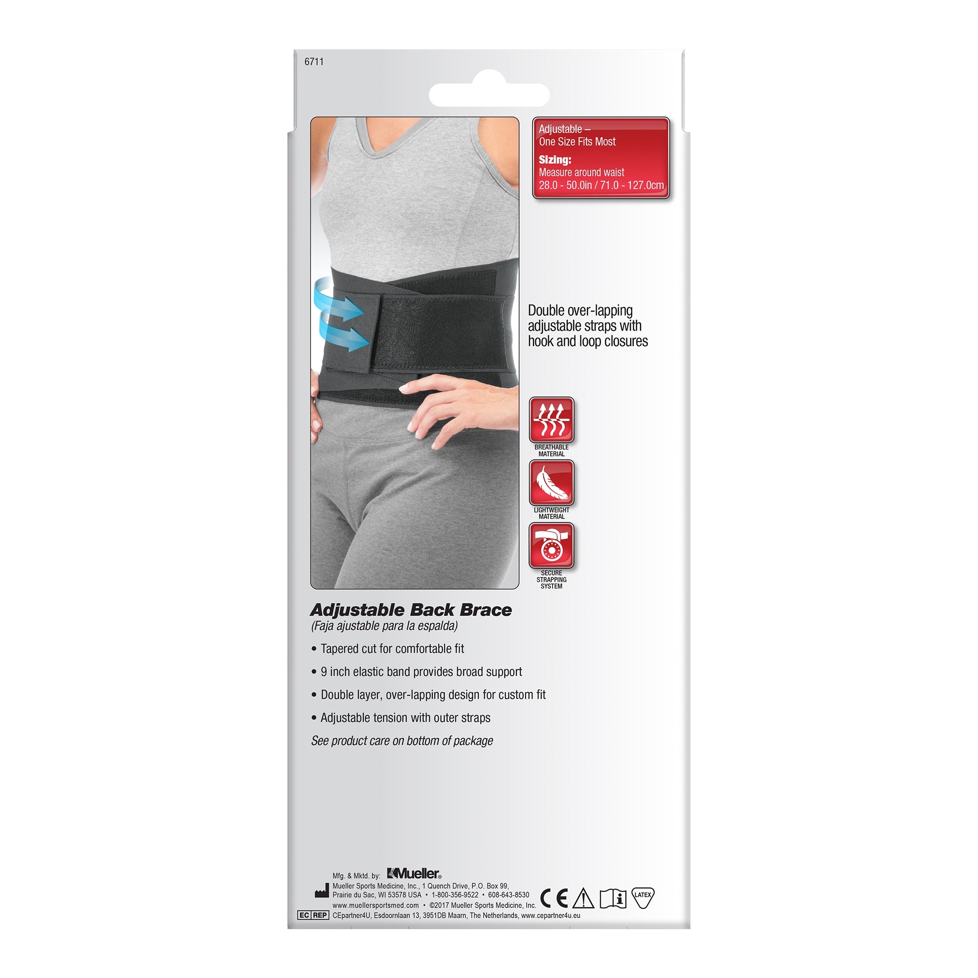 Mueller Back Brace Adj Black 1SZ 6711C - Image 2