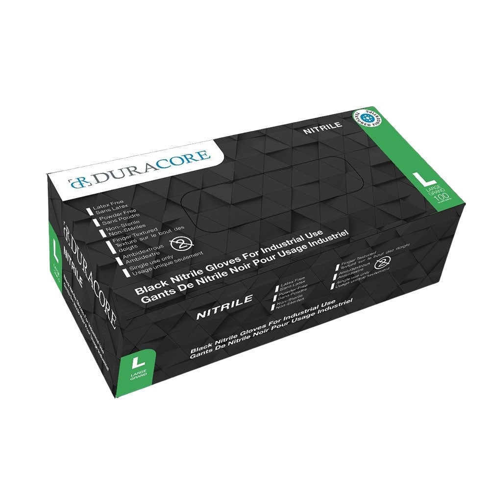 DuraCore Glove Nitrile 6 mil Powder-Free Black Lrg B62280 100 Count