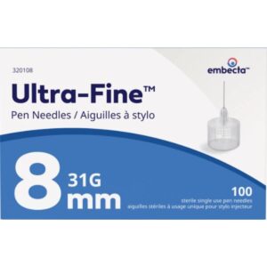 Embecta Ultra-Fine Pen Needles 8 mm 31 g 3 Bevel Tw 320108 100 Count