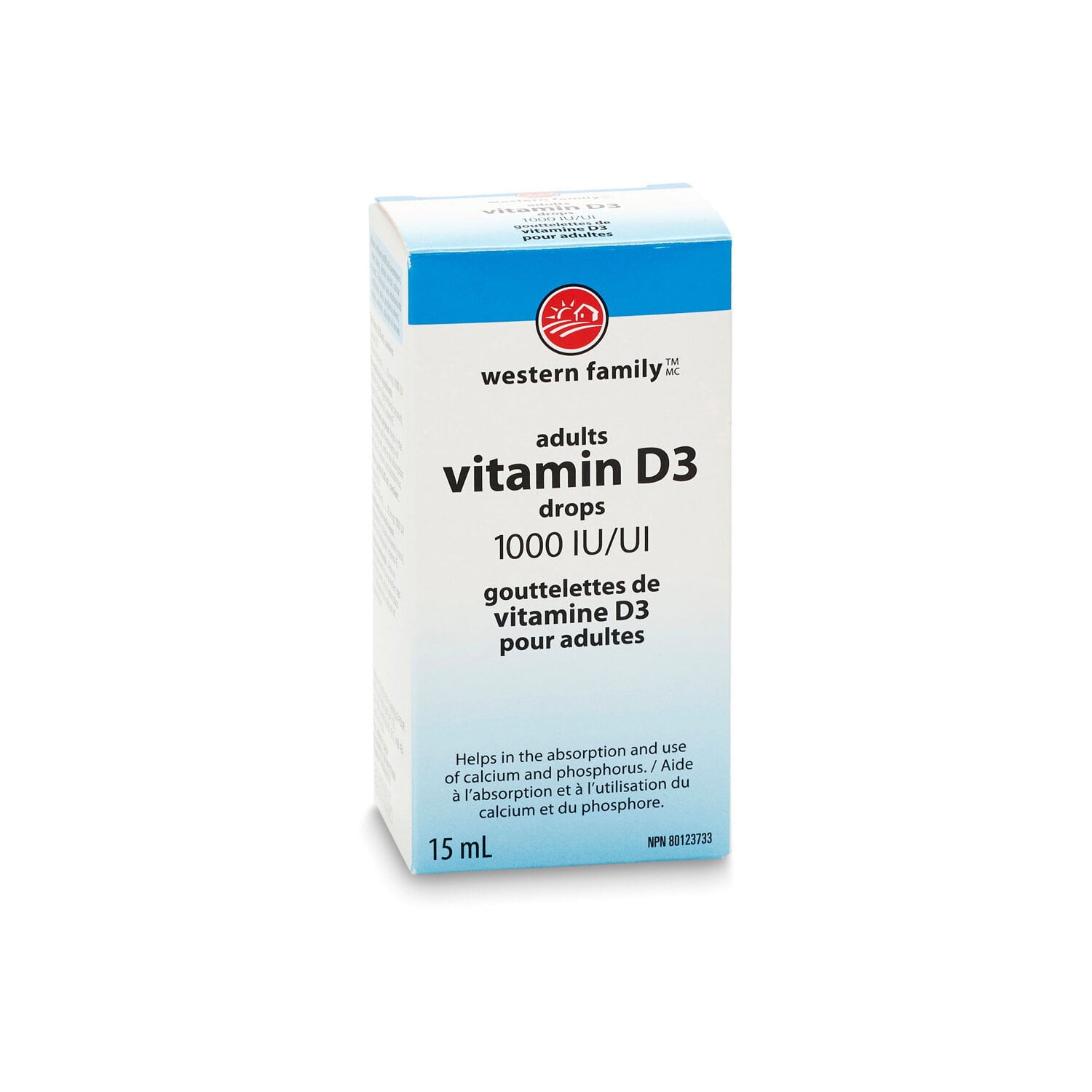 Western Family Adult Vitamin D Droplets 1000 IU 15 mL