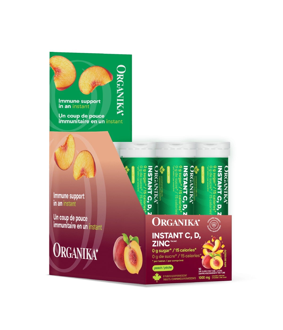 Organika Instant-C D+Zinc Peach 1000 mg 10 Tablets