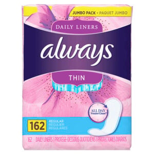 Always Pantyliners Thin Regular Unscented Wrapped 162 Pack