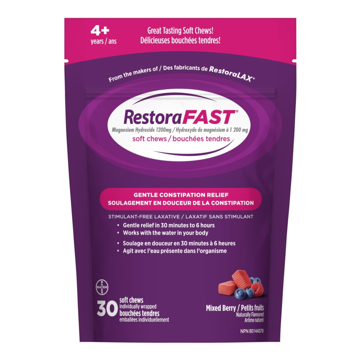 RestoraLAX RestoraFAST Soft Chew Mixed Berry 30 Count