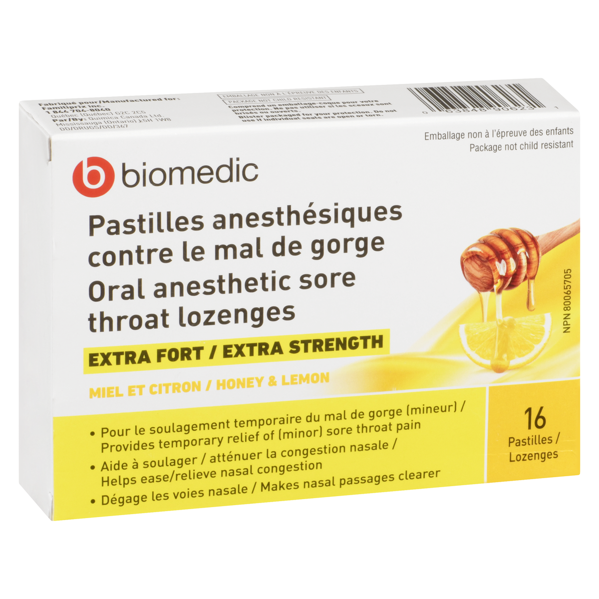 BIOMEDIC Anesthetic Sore Throat Lozenges Honey Lemon 16 Count - Image 2