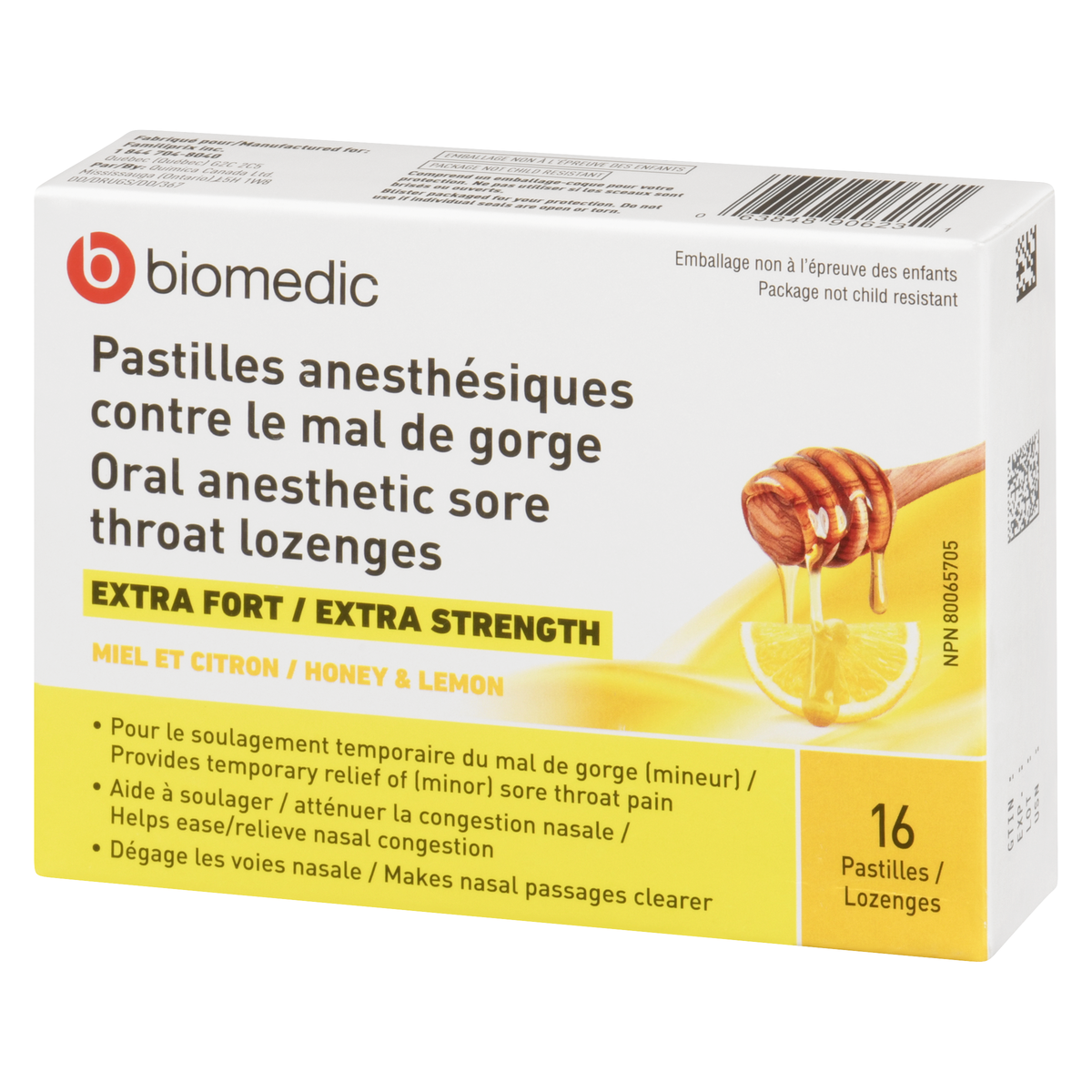 BIOMEDIC Anesthetic Sore Throat Lozenges Honey Lemon 16 Count - Image 3