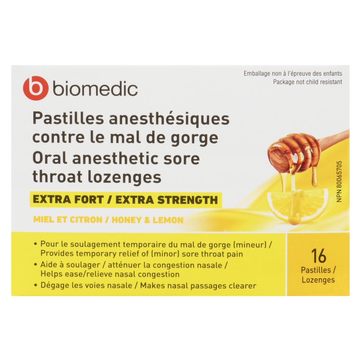 BIOMEDIC Anesthetic Sore Throat Lozenges Honey Lemon 16 Count - Image 4