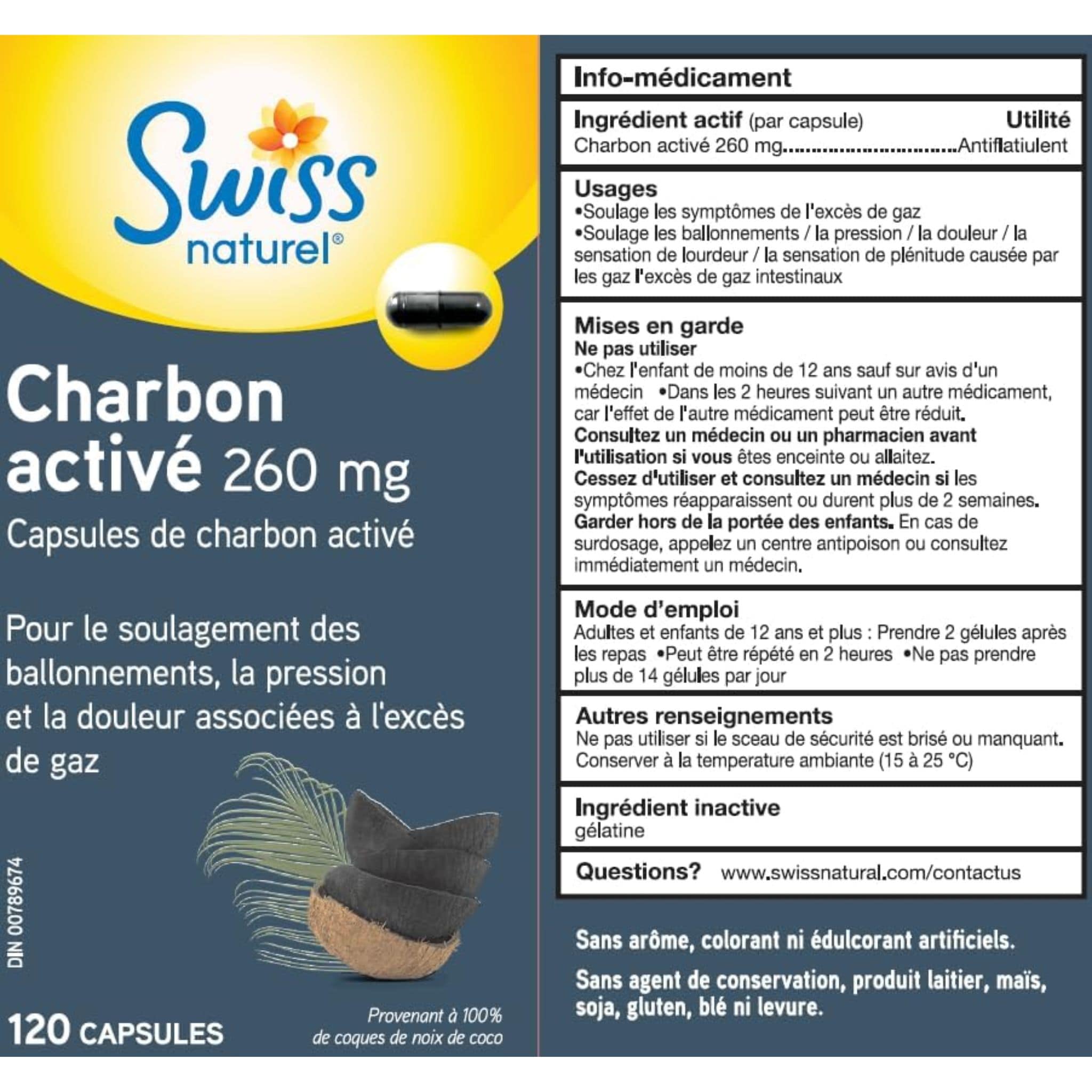 Swiss Activated Charcoal 260 mg 120 Capsules - Image 4