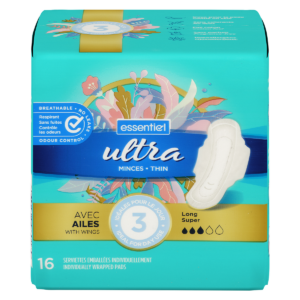 Essentiel Ultra Thin Long Super with Wings Ind Wrapped 16 Count