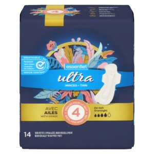 Essentiel Ultra Thin Overnight with Wings Ind Wrapped 14 Count