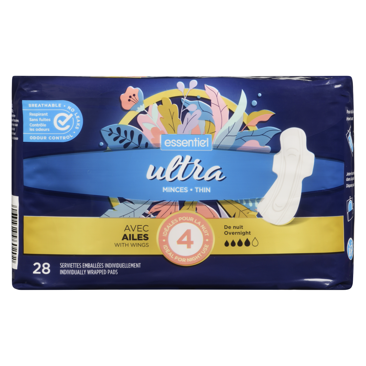 Essentiel Ultra Thin Long Super with Wings Ind Wrapped 28 Count