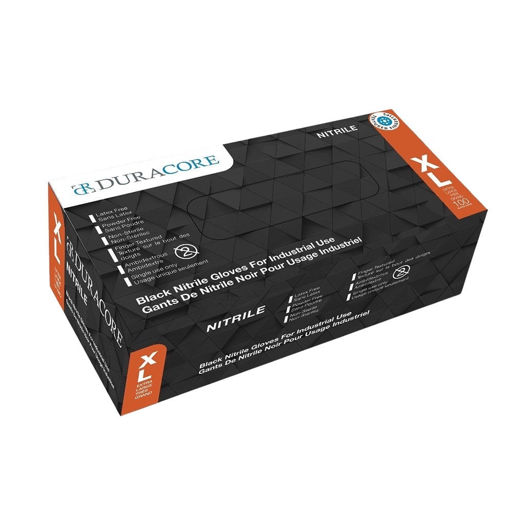 DuraCore Glove Nitrile 6 mil Powder-Free Black XL B62290 100 Count