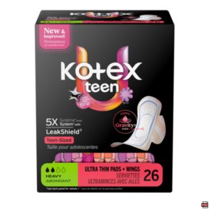 U By Kotex Core Teen Ultra-Thin Winged Heavy Pads 26 Count