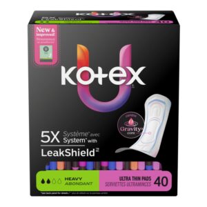 U By Kotex Core Ultra-Thin Non-Winged Heavy Pads 40 Count