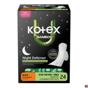 Kotex Bamboo Ultra-Thin Winged Overnight Pads 24 Pack