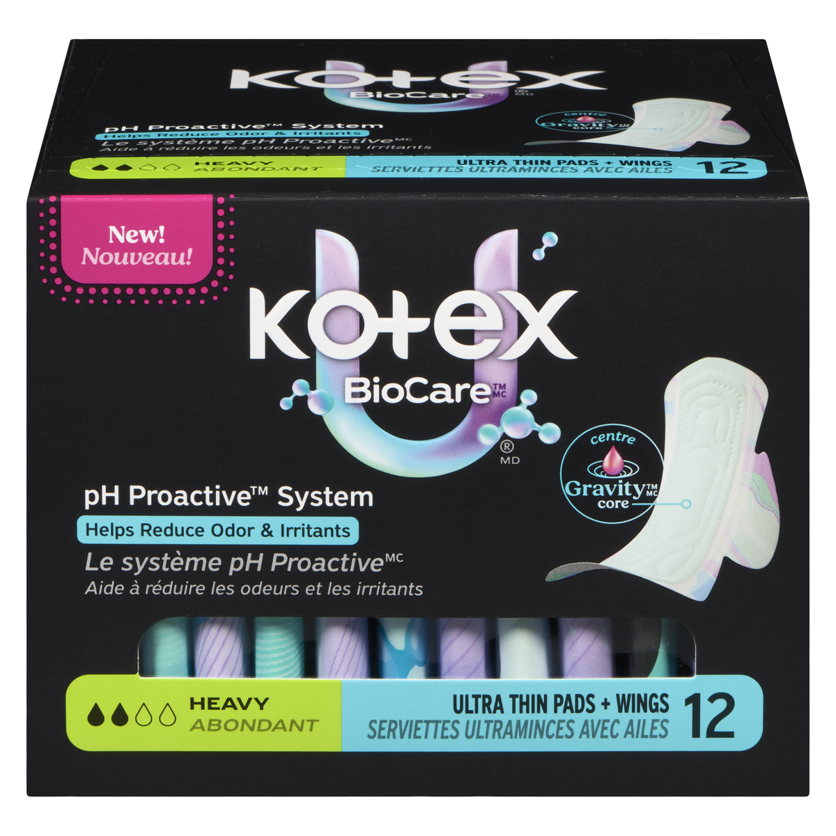 Kotex Biocare Ultra-Thin Winged Heavy Pads 12 Pack