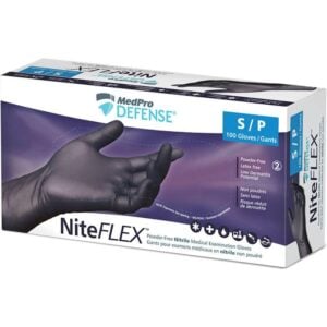 MedPro Defense Niteflex Pwdr Free Nitrile Medical Exam Black Gloves Small
