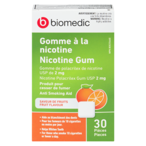 BIOMEDIC Nicotine Gum 2 mg Fruit Flavor 30 Count