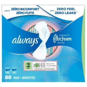 Always Infinity FlexFoam Pads with Wings Heavy Flow Size 2 Unscented 80 Count