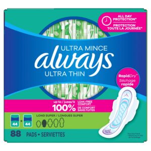 Always Ultra Thin Long Super Pads with Wings Size 3 88 Count