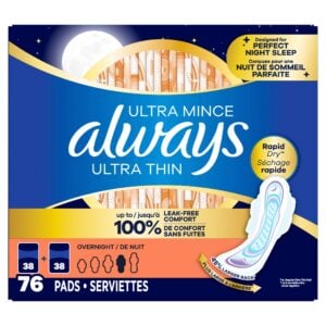 Always Ultra Thin Overnight Pads with Wings Size 4 76 Count