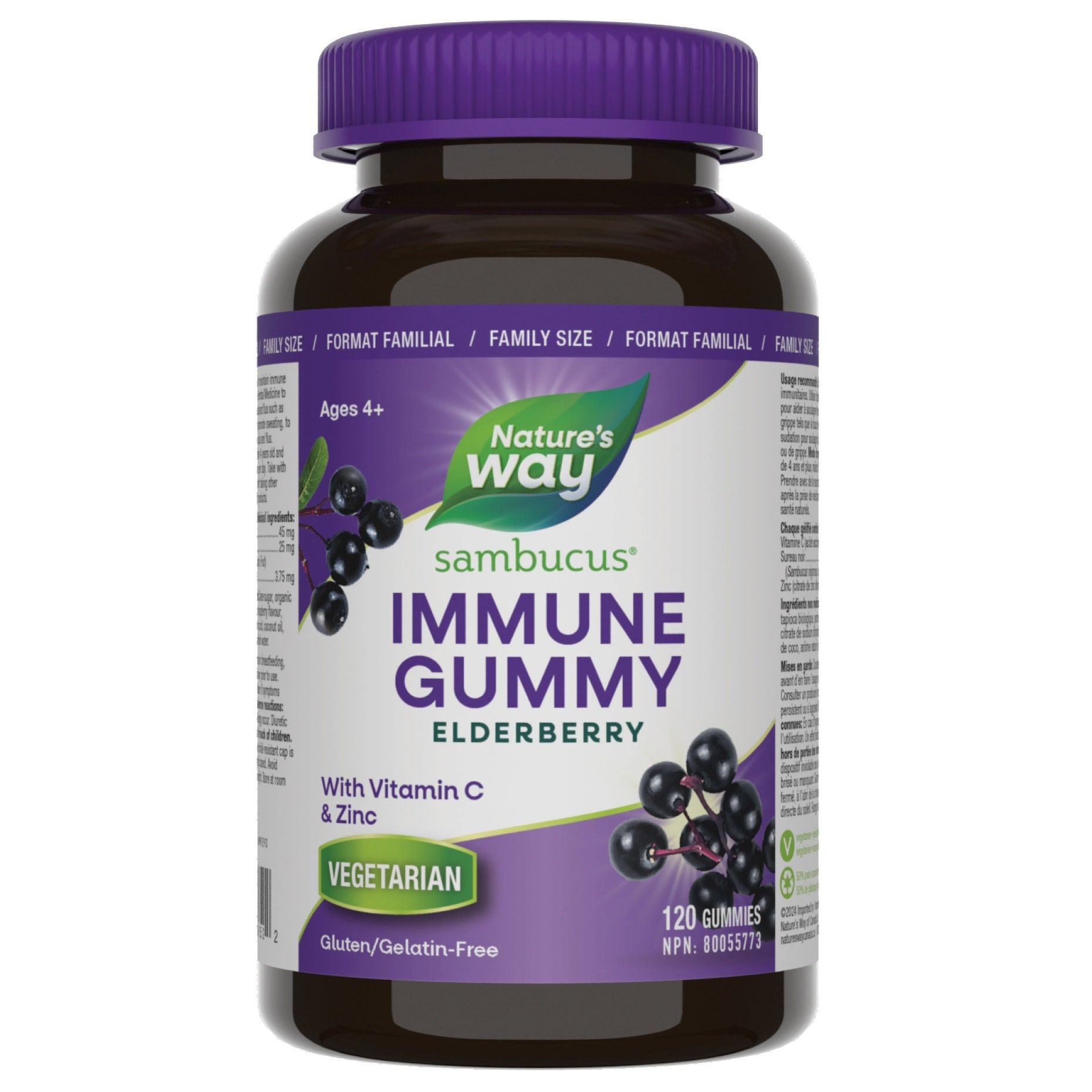 Nature's Way Sambucus Elderberry Gummies with Vitamin C & Zinc 120 Gummies