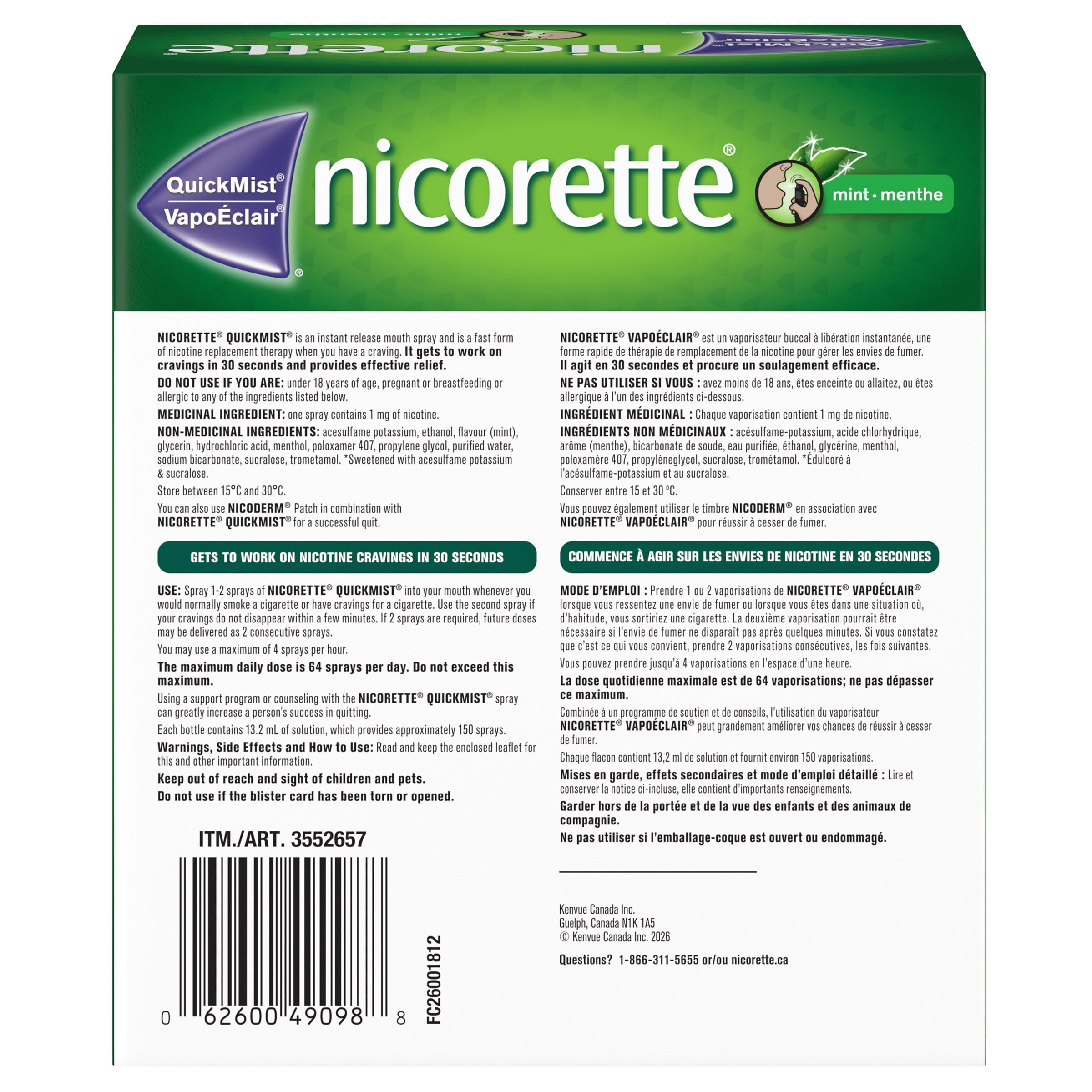 Nicorette QuickMist Mint 1 mg 4 x 150 Sprays - CTC Health