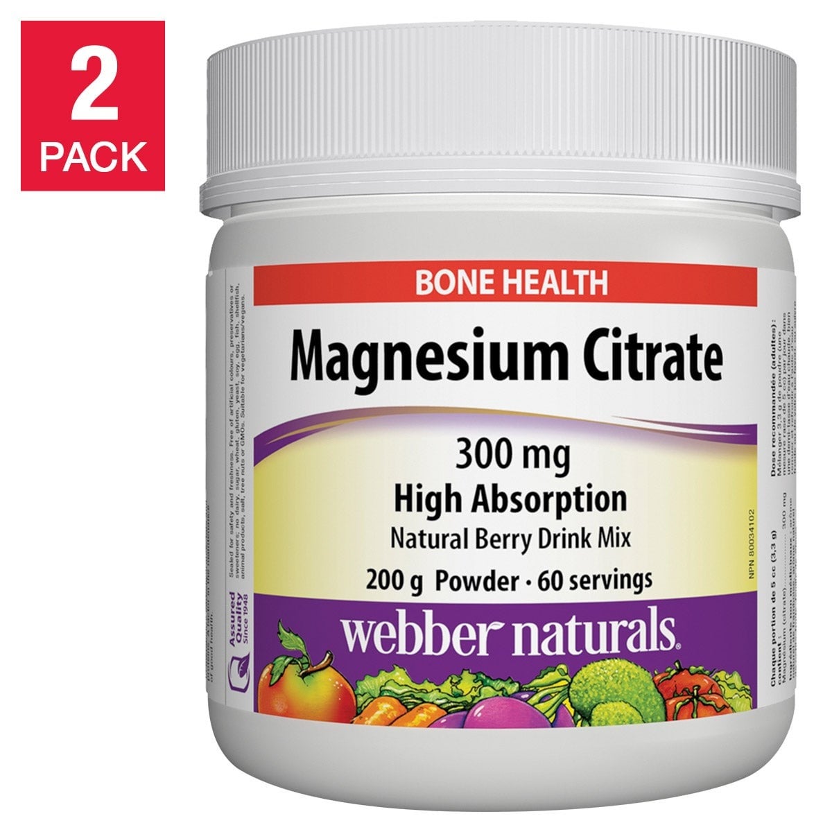 Webber Naturals Magnesium Citrate 300 mg Powder Berry 2 x 200 g