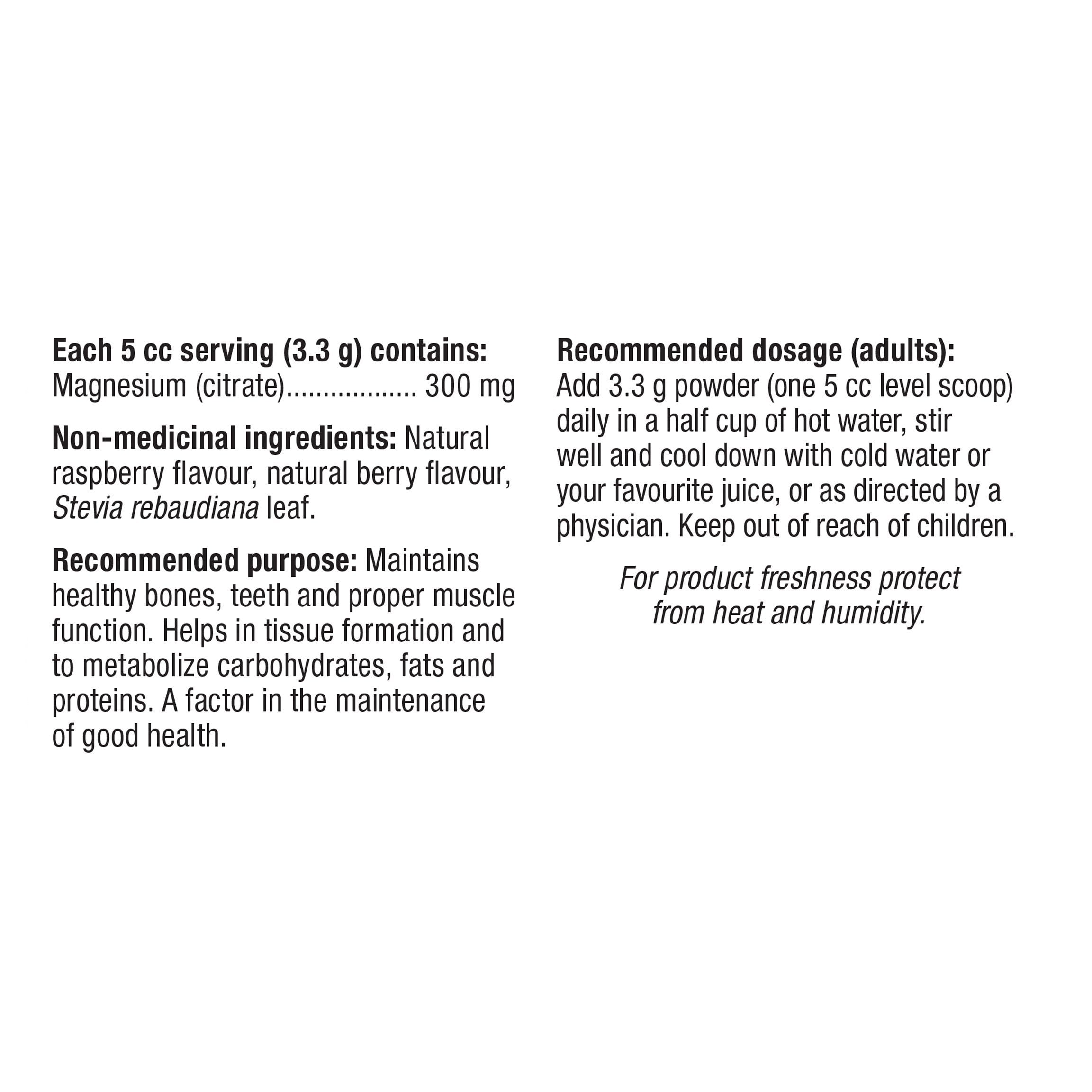 Webber Naturals Magnesium Citrate 300 mg Powder Berry 2 x 200 g - CTC ...