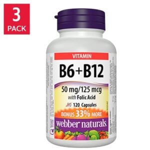 Webber Naturals Vitamin B6 + B12 with Folic Acid 3 x 120 Capsules