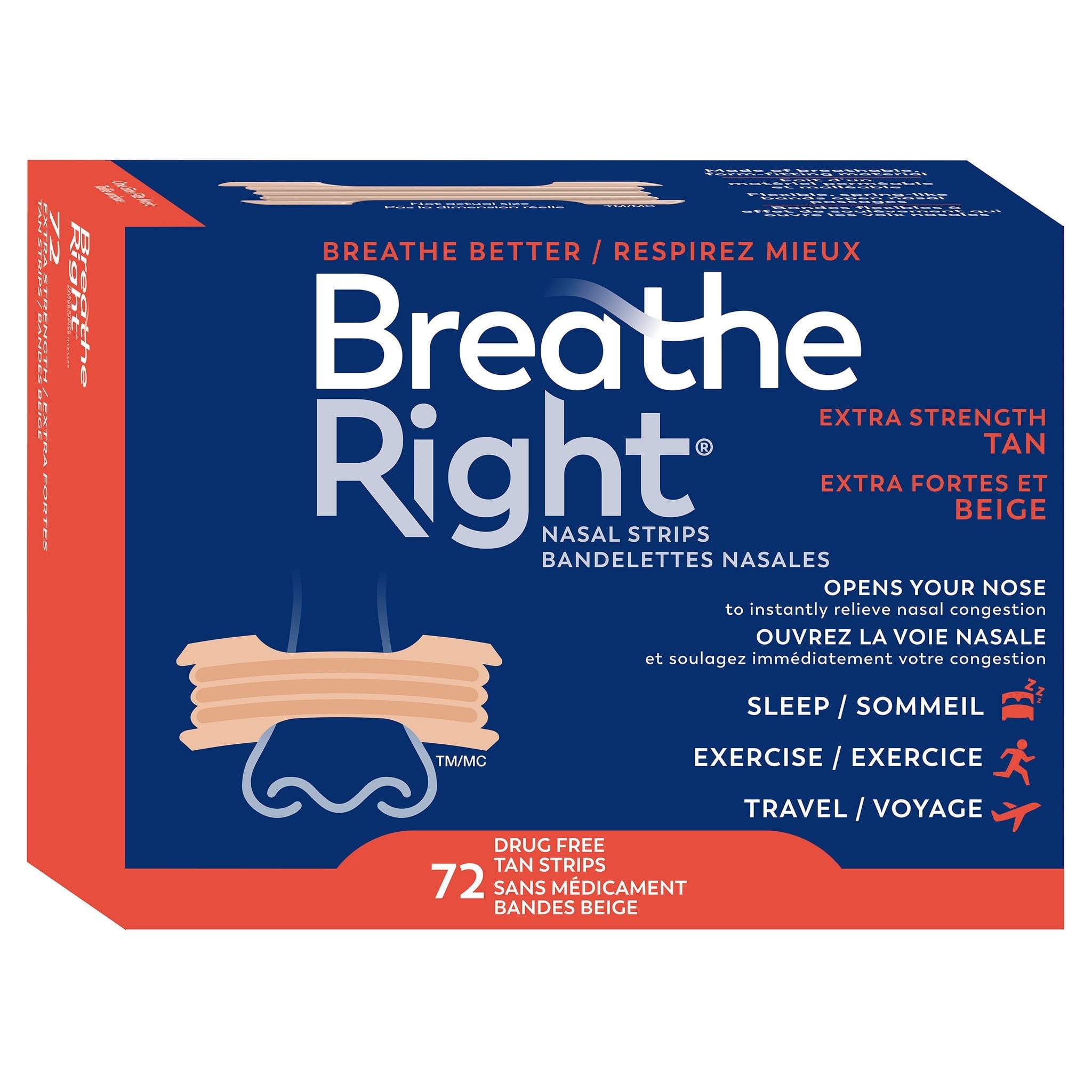 Breathe Right Extra Strength Nasal Strips Tan 72 Count