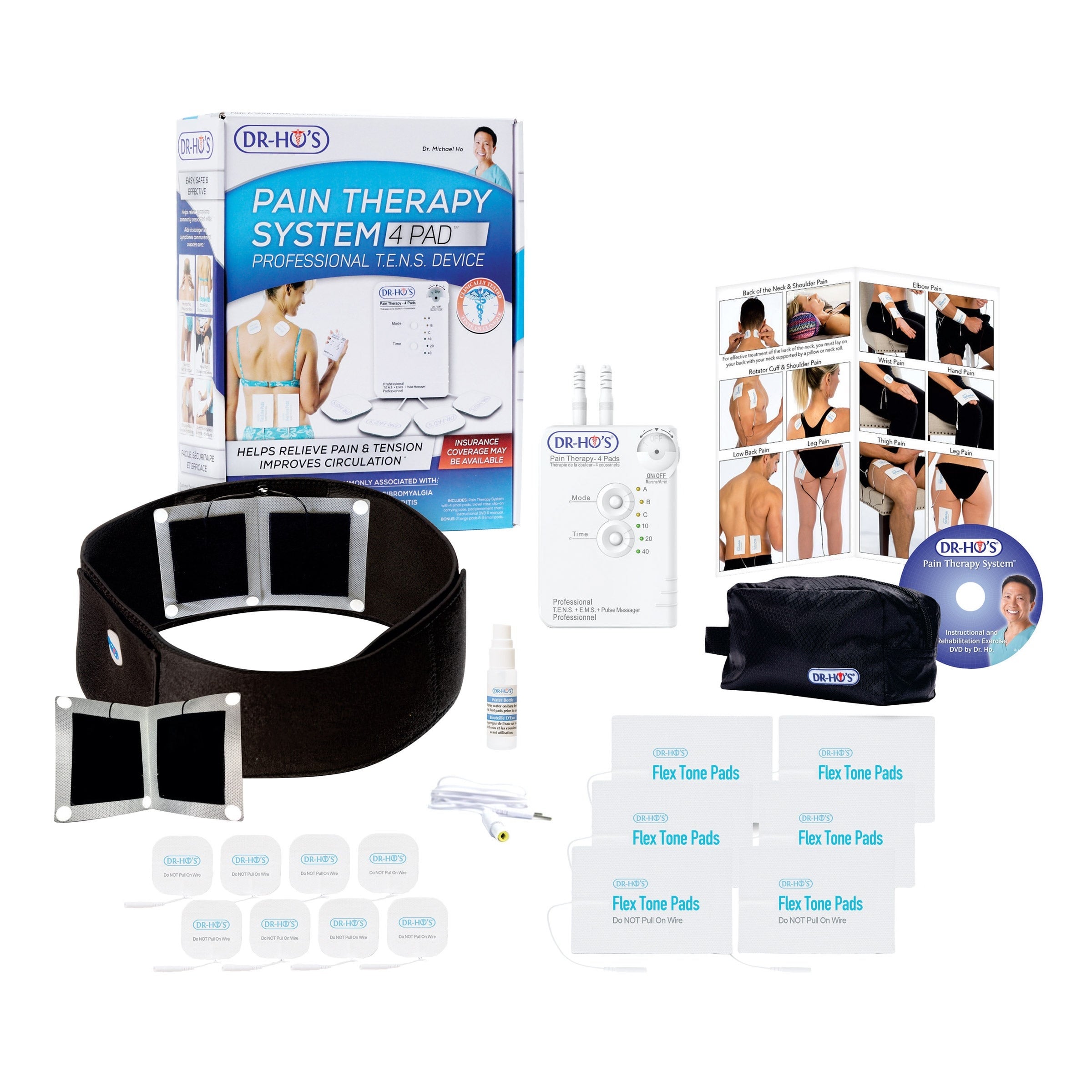 Dr-Ho's Pain Therapy System 4-Pad Bundle with Gel Pad Kit and Back Belt